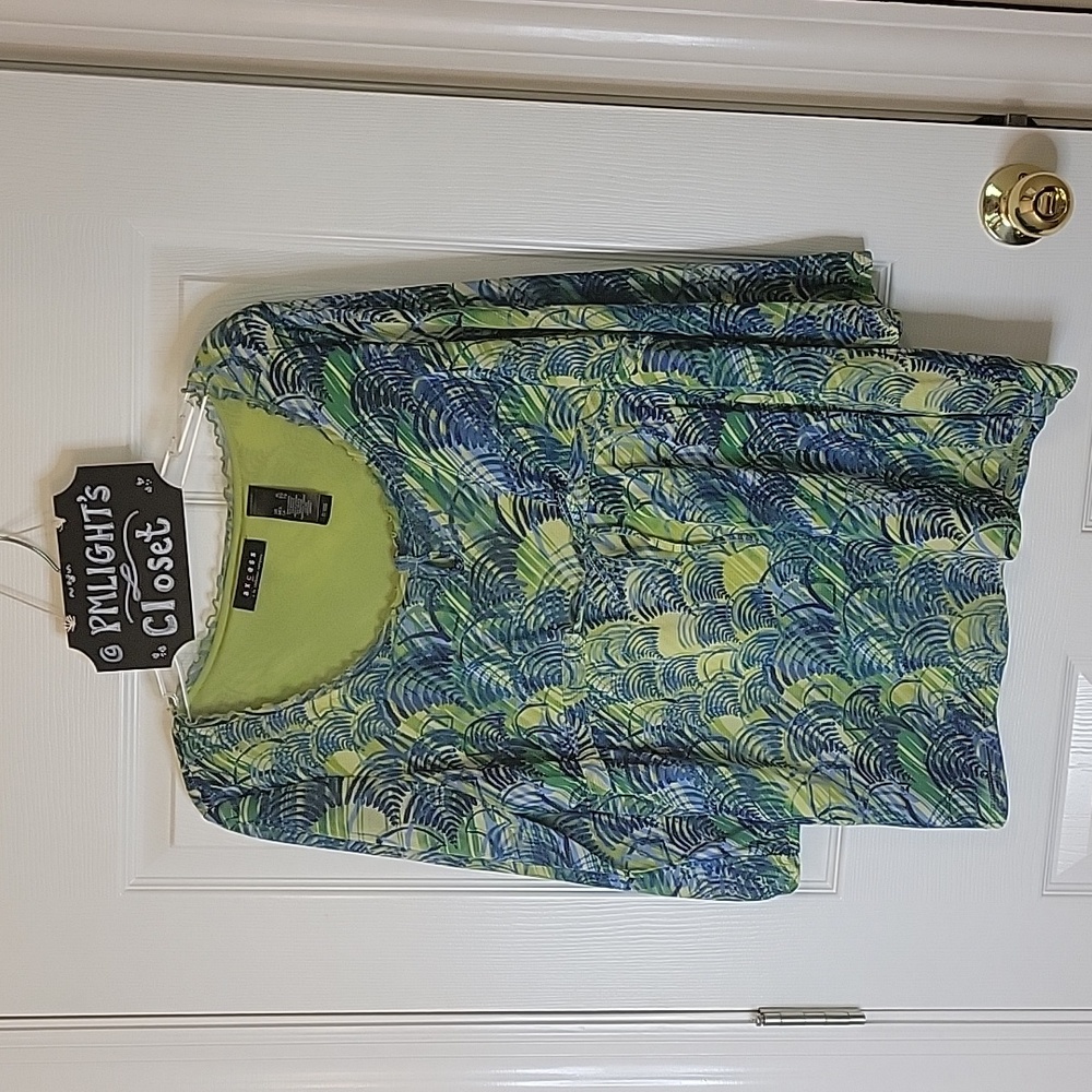 Axcess XL Blouse Teal Green Blue Swirls
